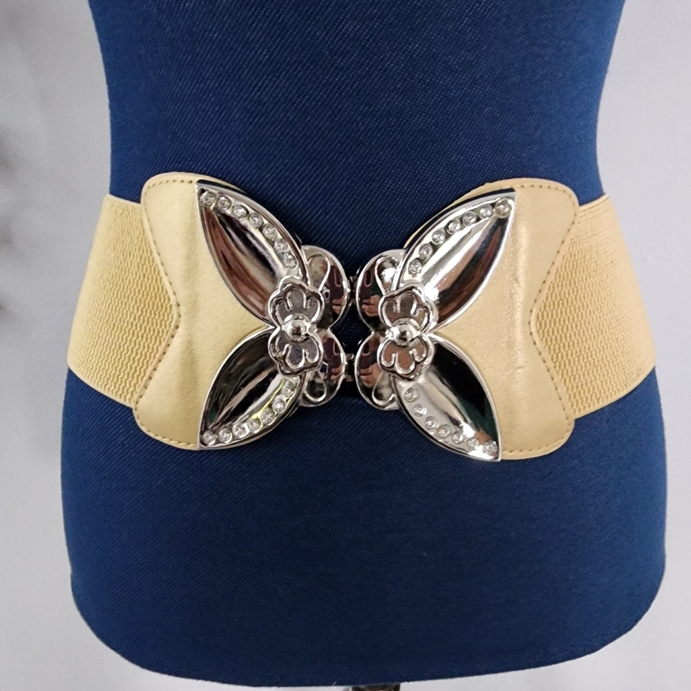 Tan Wide Stretch Belt with Butterfly Buckle Close New